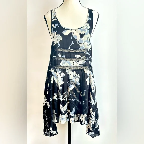 Intimately Free People Black Floral Lace‎ Voile Goth Trapeze Slip Dress Tunic XS - Picture 3 of 7